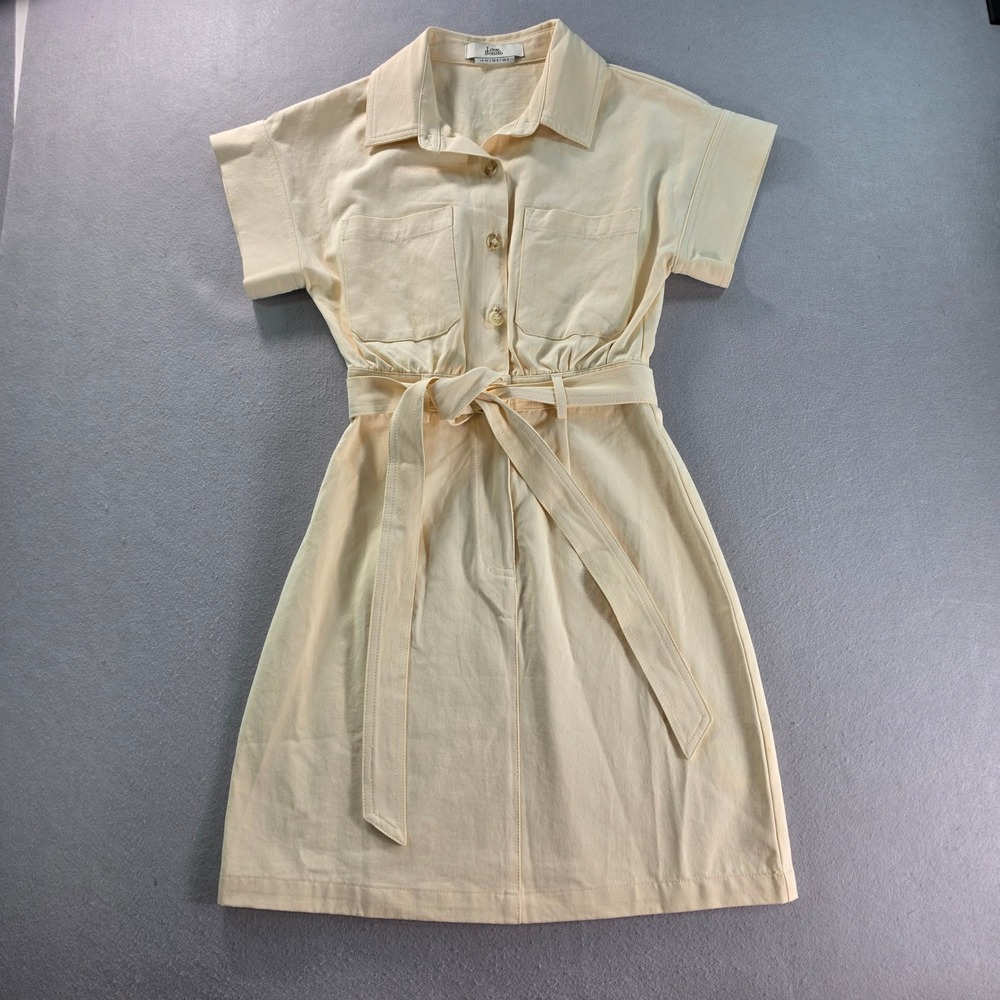 Love Bonito Cream Cotton Utility Shirt Dress Belted Safari Mini LN1117 US 2 XS